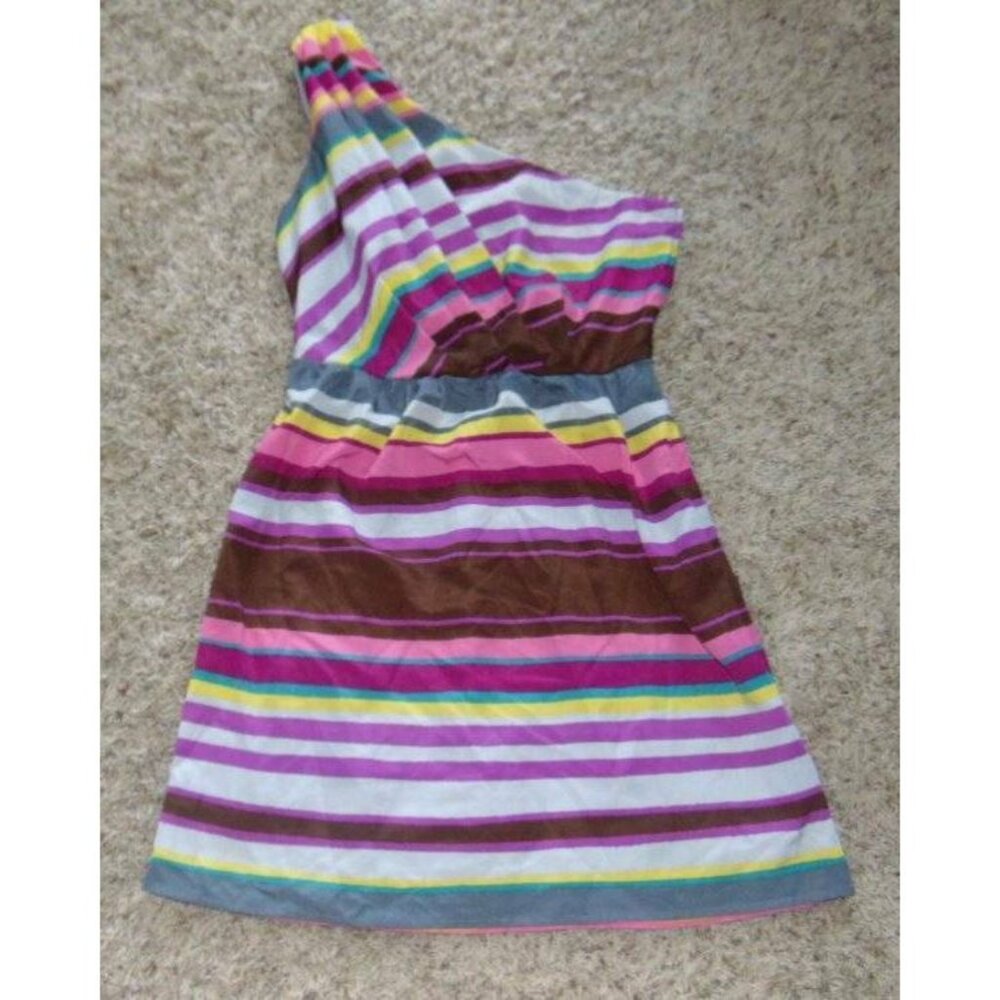Lily Rose Sun Dress Jr S Purple Brown Multi Striped One Shoulder Teen Girls